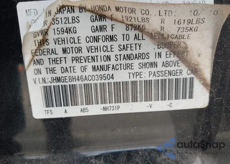 2010 Honda Fit Sport z USA, uszkodzony, nr VIN JHMGE8H46AC039504